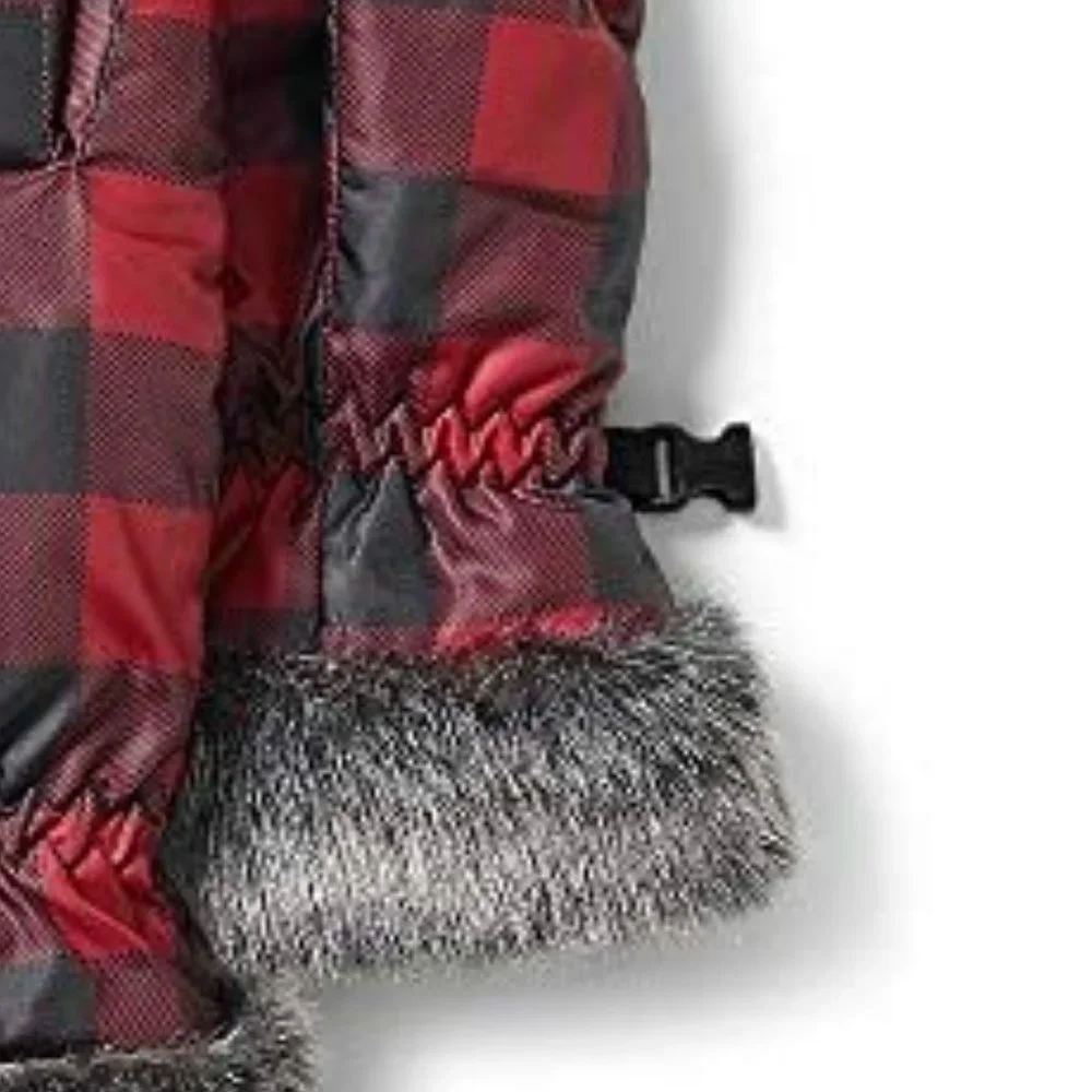 EDDIE BAUER SUN VALLEY DOWN BUFFALO PLAID FAUX FUR TRIMMED GLOVES SMALL EUC